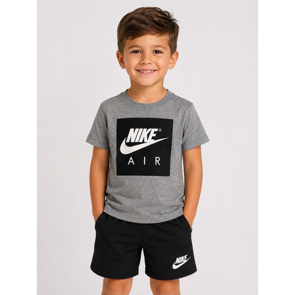 Nike Air Boys Gray Graphic T-Shirt Size 6 5-6 Years Swoosh Short Sleeve Tee